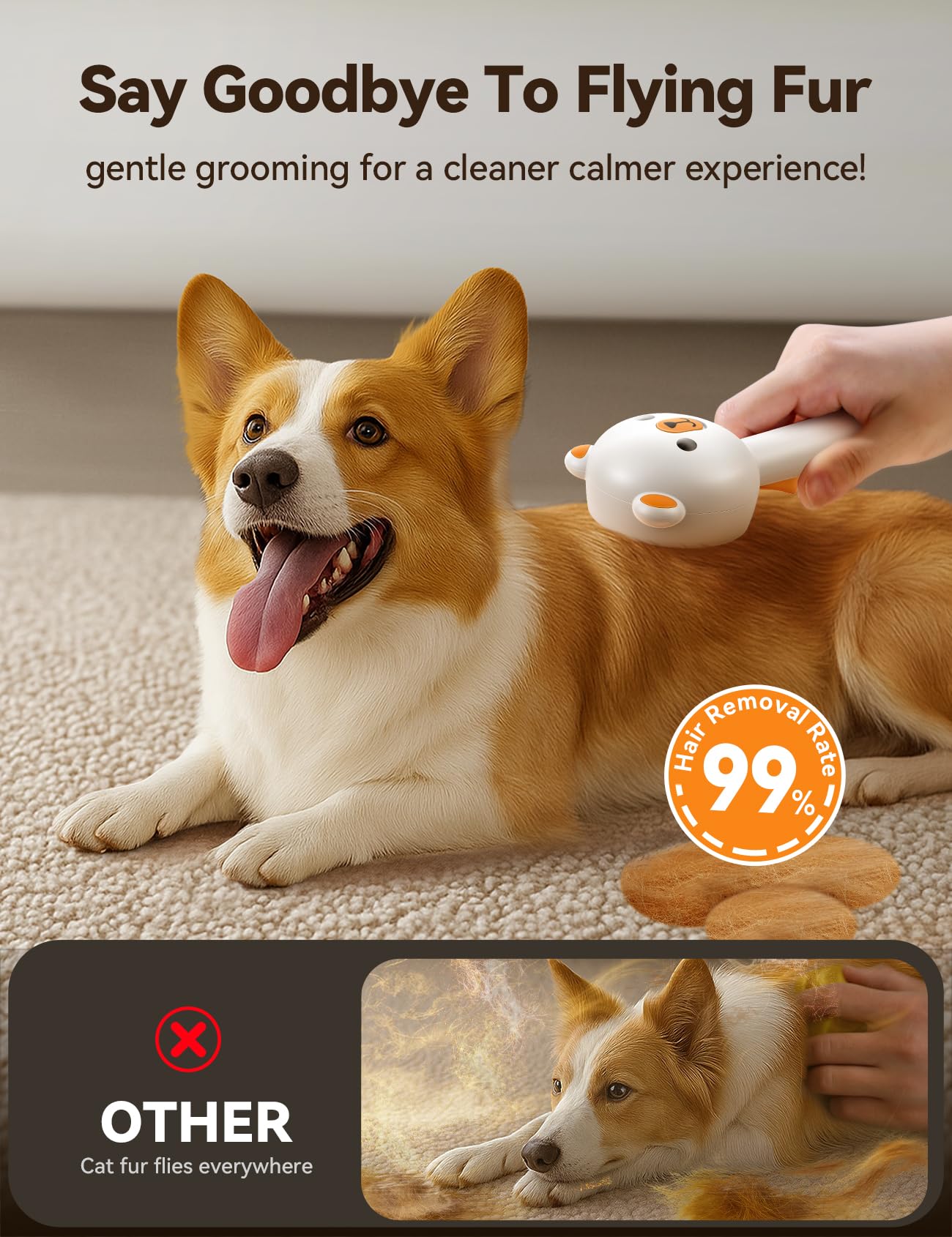 FEELNEEDY Pet Steam Brush dual speed control for coat types