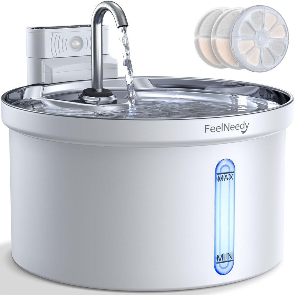FEELNEEDY wireless cat water fountain front view showcasing easy hydration for pets