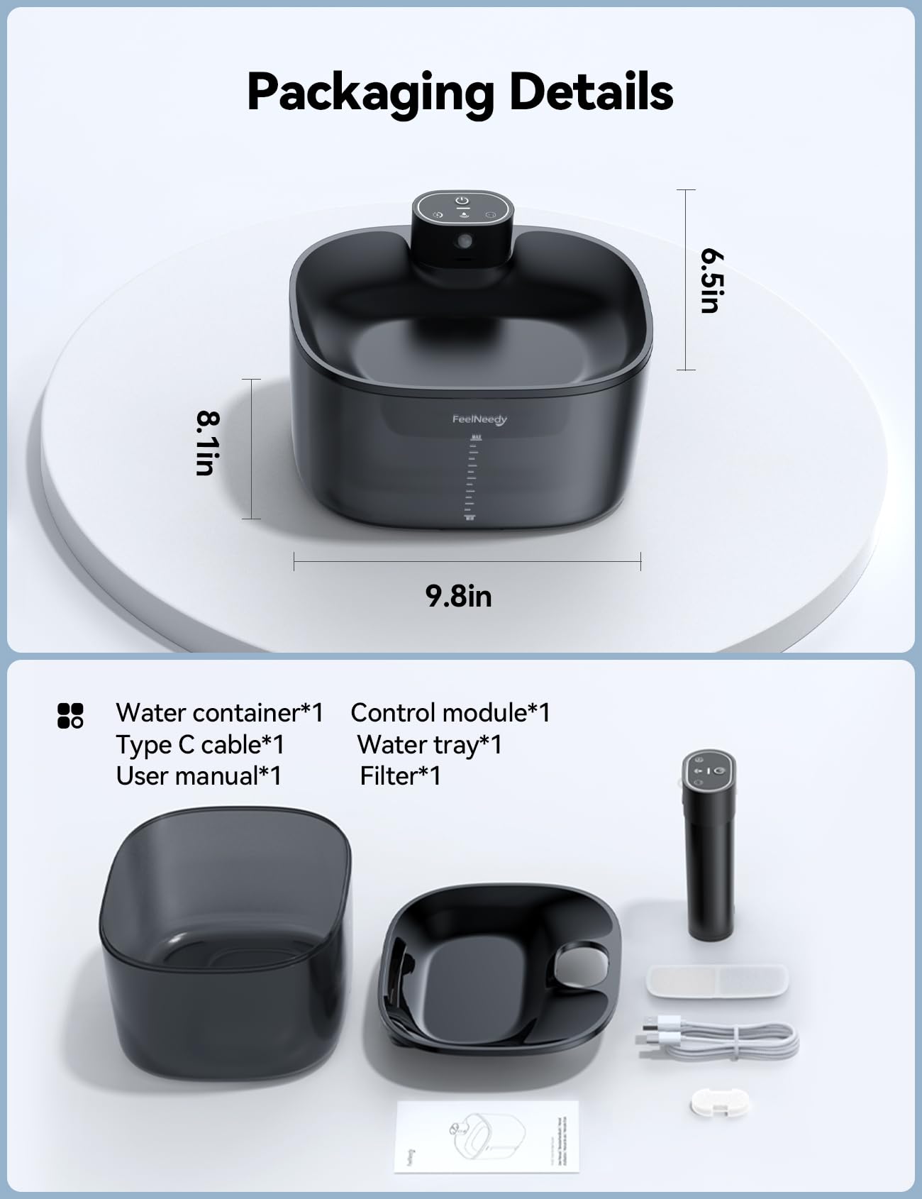 FEELNEEDY 260ml water tray keeps water accessible during outages