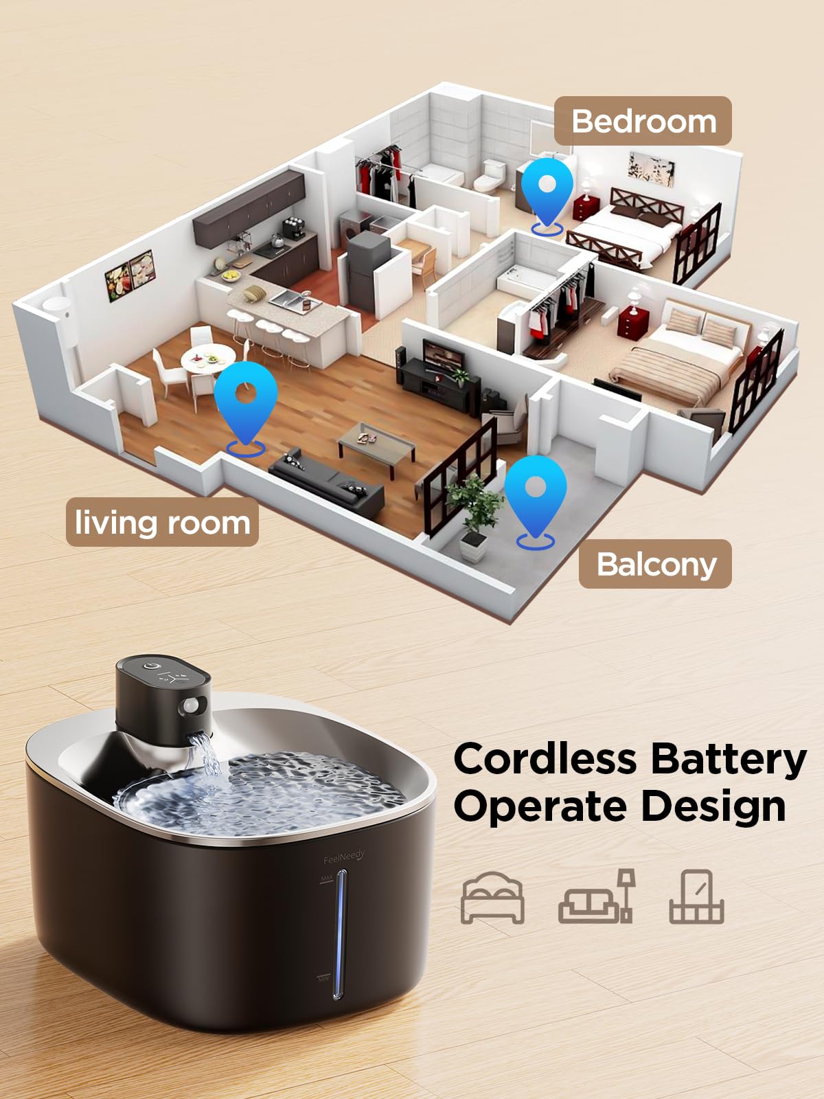 FEELNEEDY 4L capacity supports multiple pets staying hydrated while you are away.