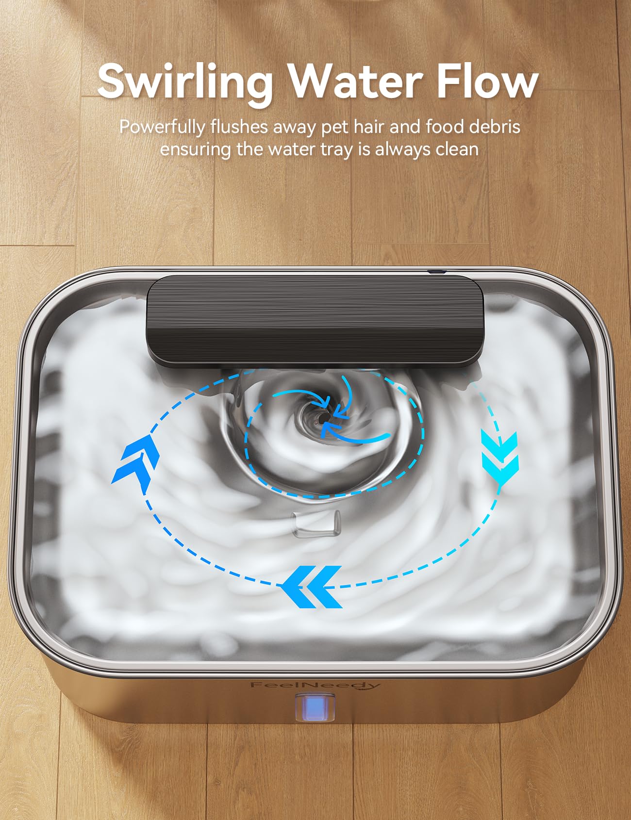 FEELNEEDY dog fountain with swirl flow attracts pets to drink more water.