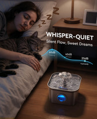 FEELNEEDY stainless steel cat water fountain offers 4-stage filtration for clean water.