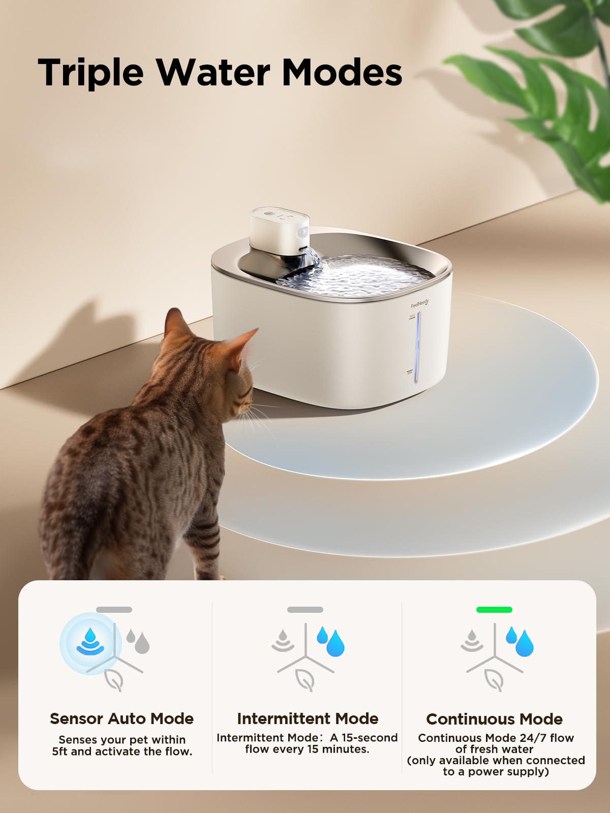 FEELNEEDY stainless steel water tray detail emphasizes hygienic sipping