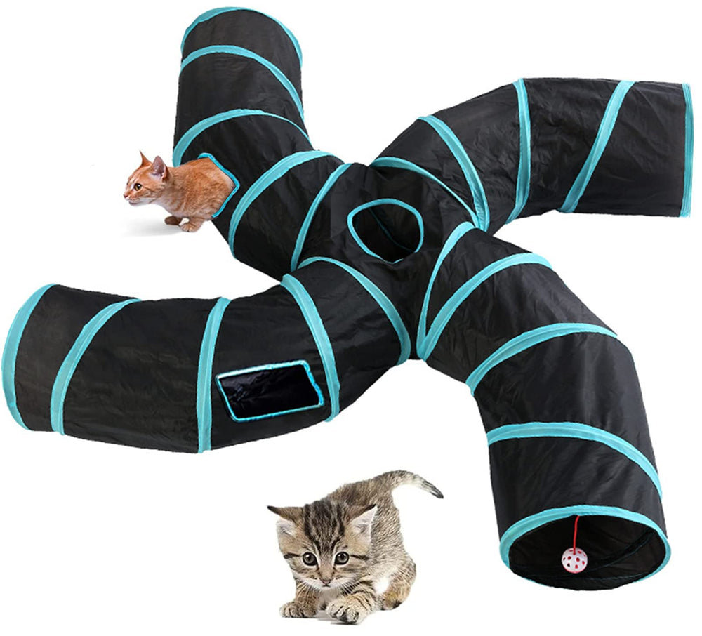 Feesok tunel para gatos largo con cuatro vías y ventanas para observar y jugar