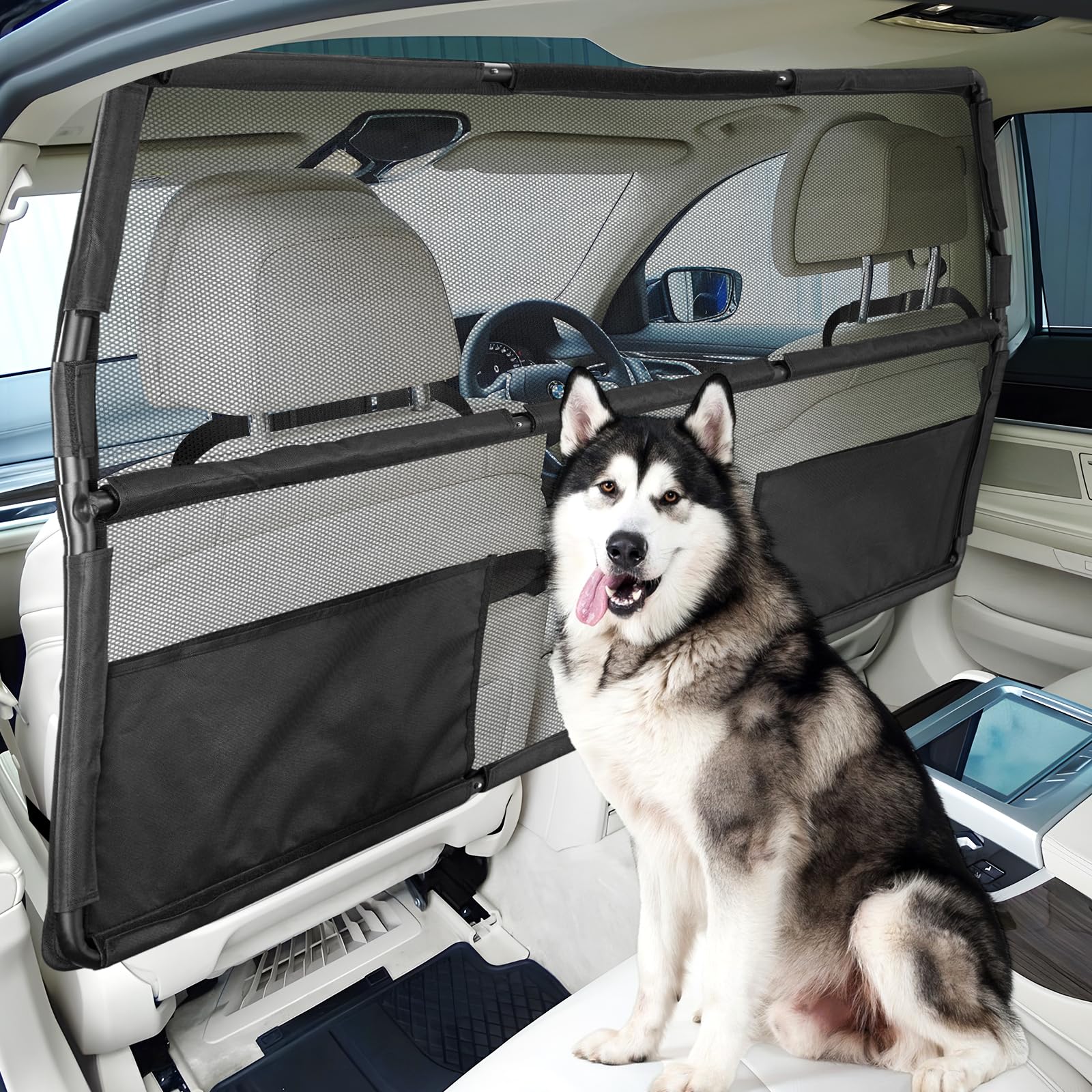 Feestars dog barrier 56-inch wide safely separates pets from front seats