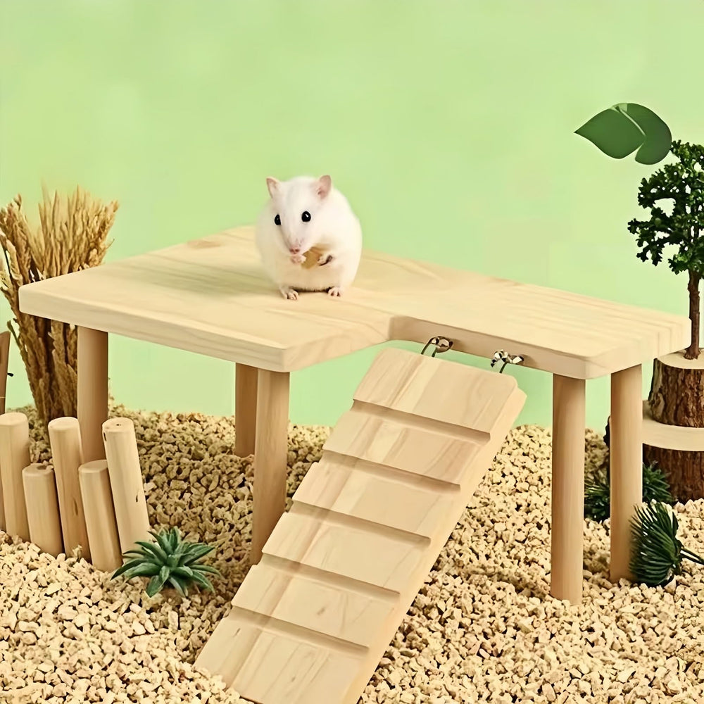 Feiena hamster platform demonstrates water bottle compatibility for easy hydration during activity.