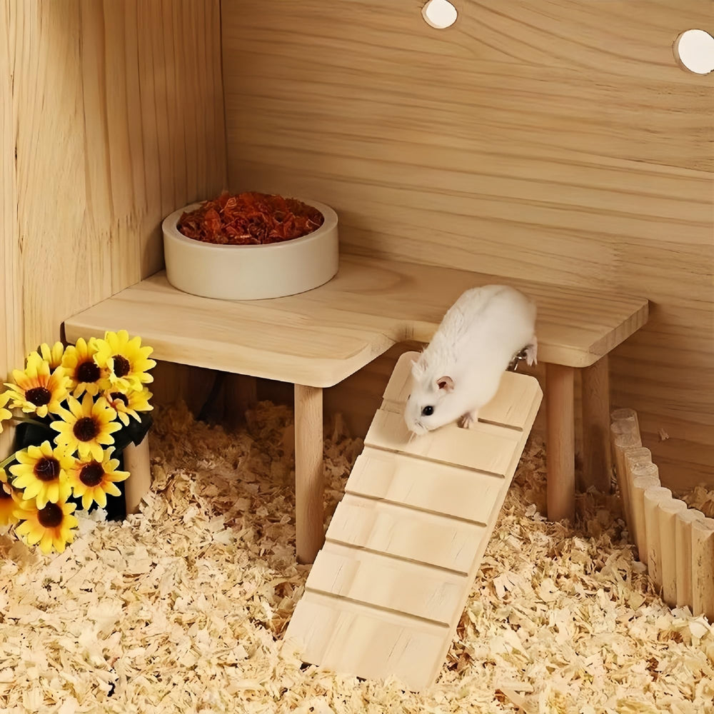 Feiena wooden hamster platform highlights durable wood for long-lasting cage accessory use.