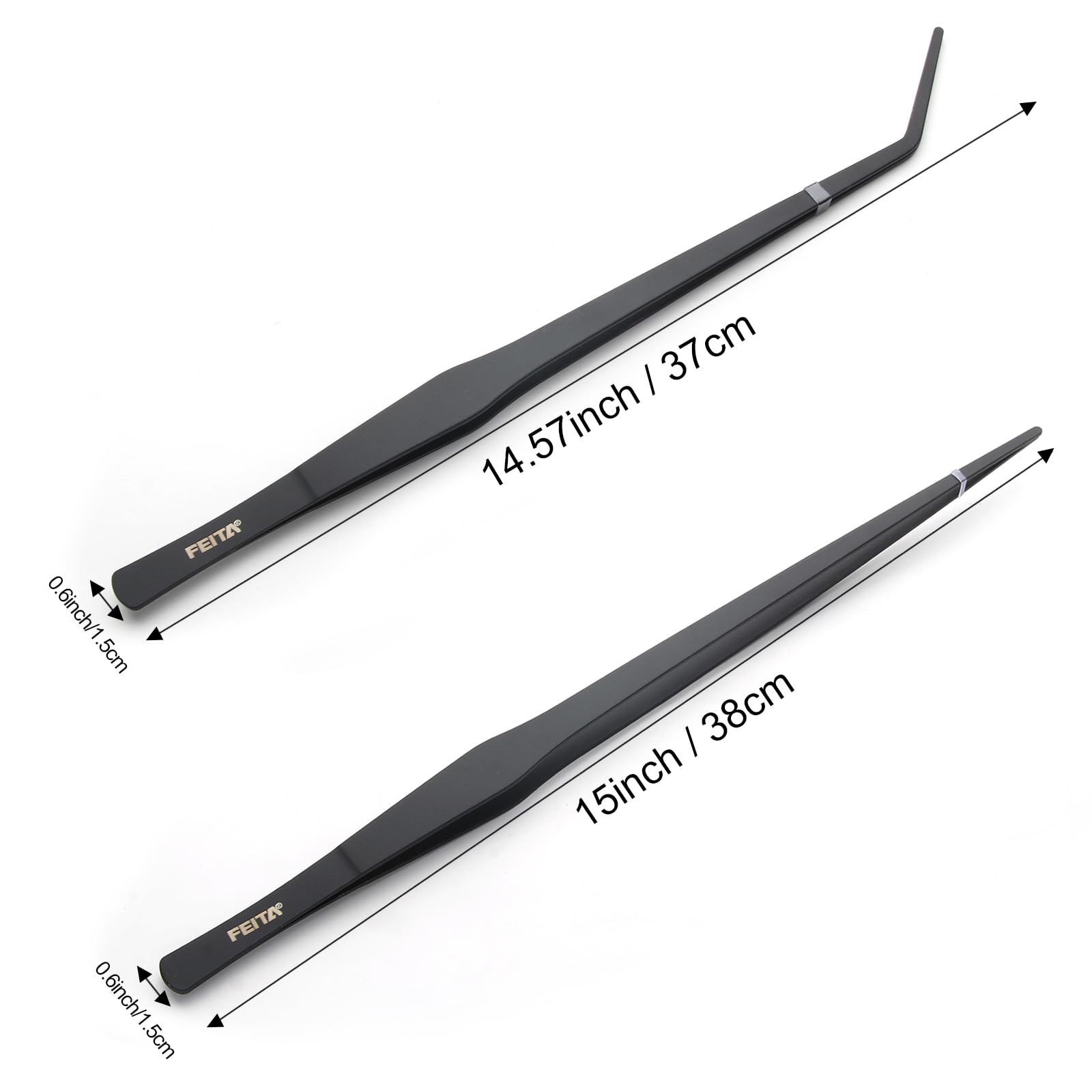 FEITA aquarium tweezers curved 15-inch reach for safe feeding and maneuvering.