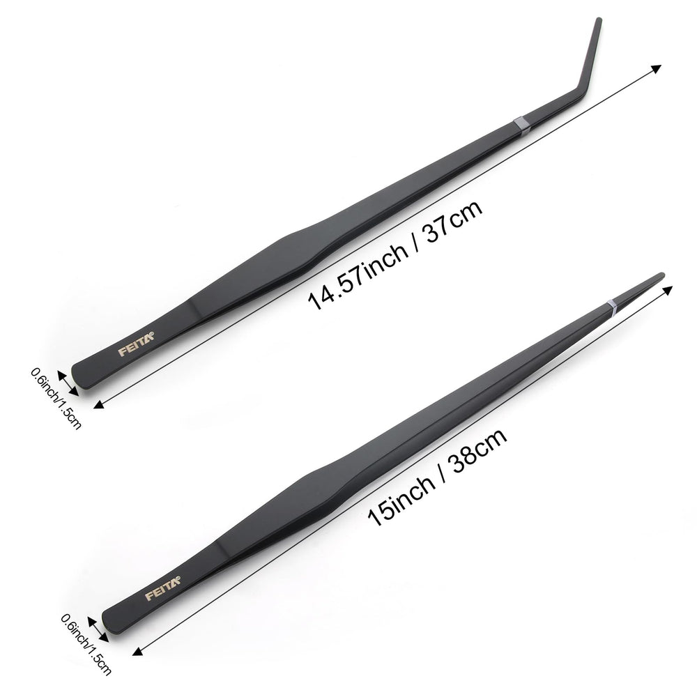 FEITA aquarium tweezers curved 15-inch reach for safe feeding and maneuvering.