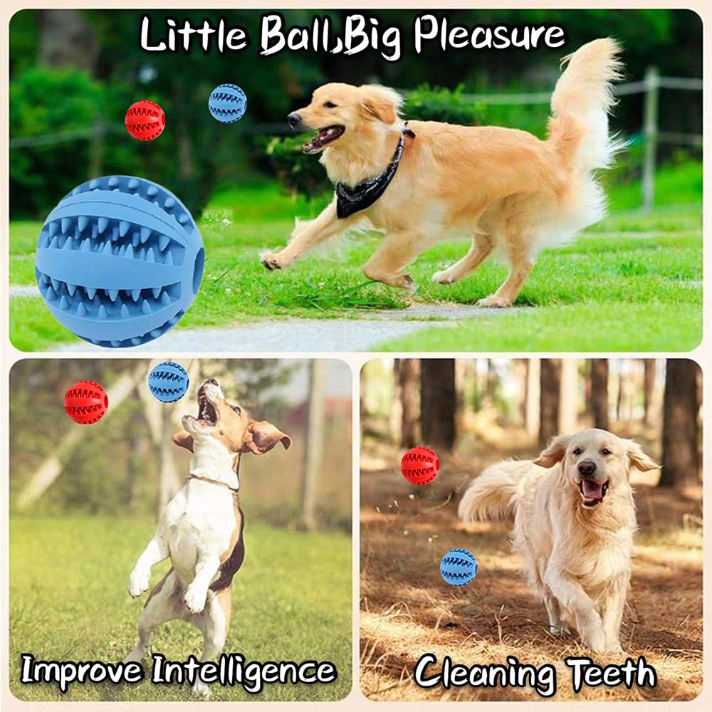 Feixun dog treat ball blue side view shows sawtooth surface for dental-friendly massage