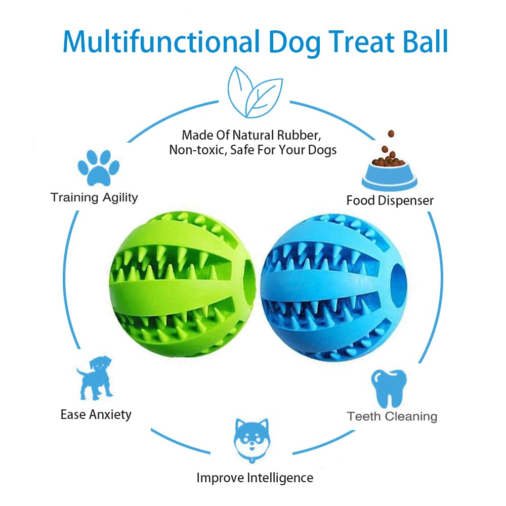 Feixun dog treat ball blue 2-pack shows built-in treat slot for training moments.