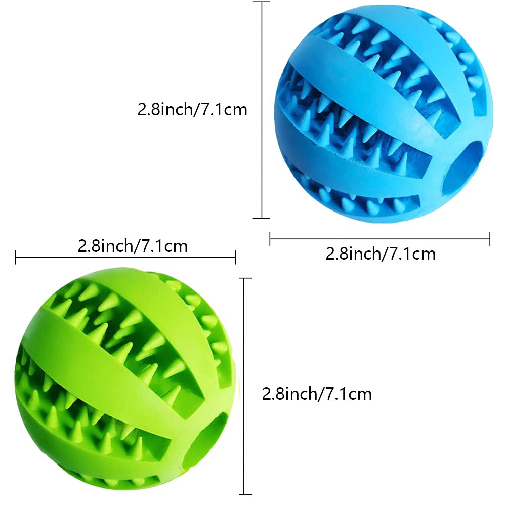 Feixun dog treat ball green 2-pack made from non-toxic rubber for safe chewing.