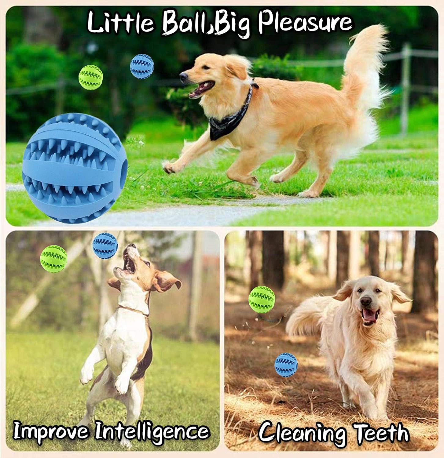 Feixun dog treat ball green surface features sawtooth edges for gum massage.