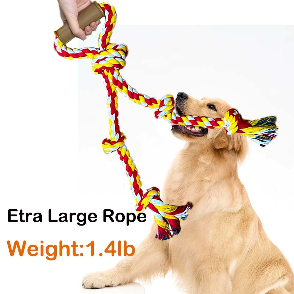 Fejapa rope toy with sturdy plastic handle for easy grabbing during play.
