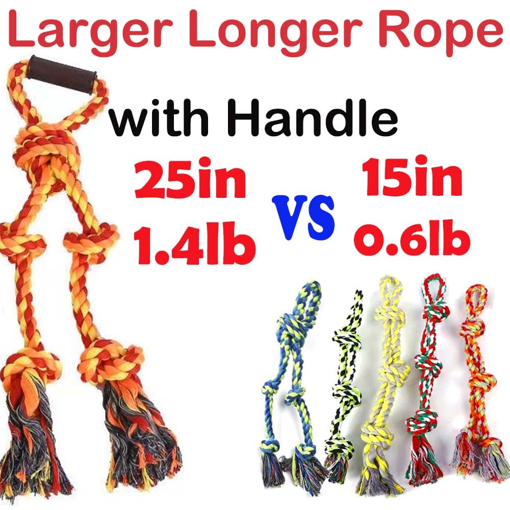 Fejapa large rope toy features a plastic handle for easy grip during play