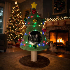Feline Forest cat Christmas tree LED lights add safe, sparkling holiday glow.