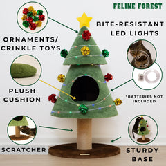 Feline Forest cat Christmas tree topple-proof base keeps playtime secure for all breeds.