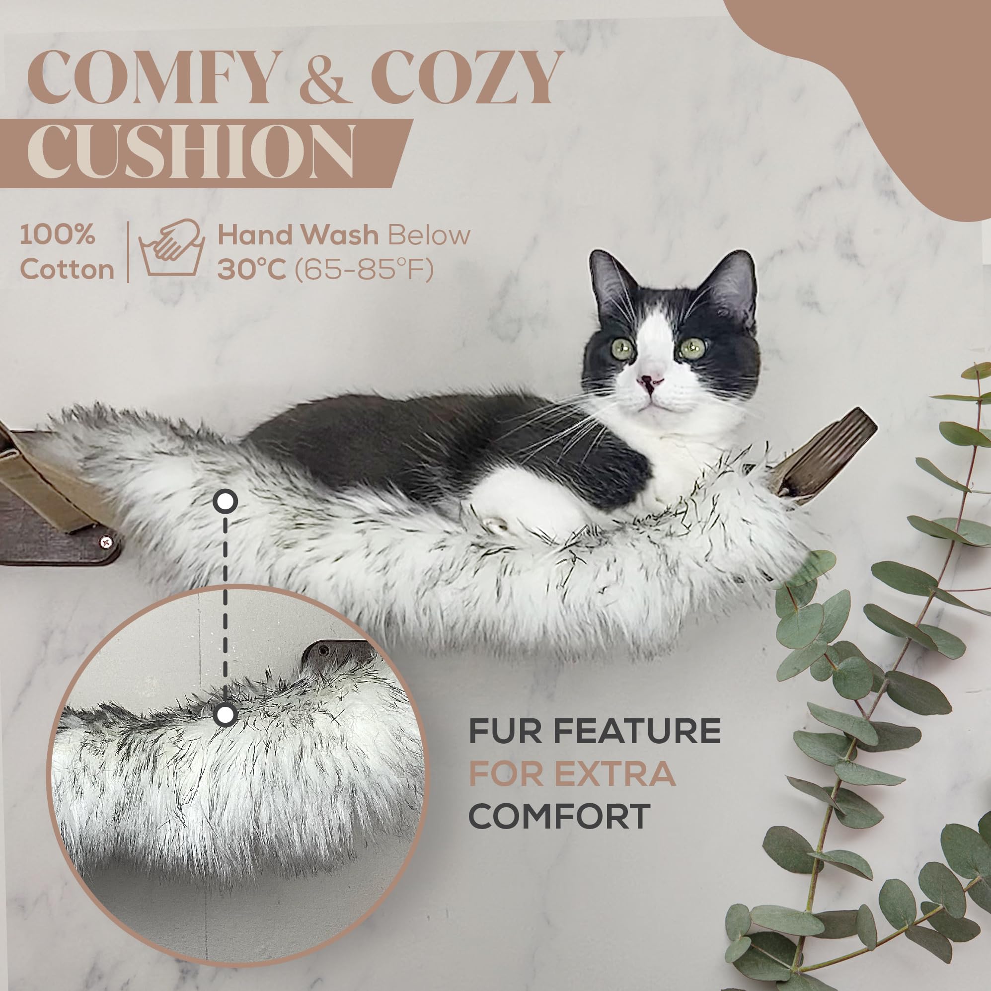 Feline-Me cat wall bed close-up on plush cushion for cozy naps.