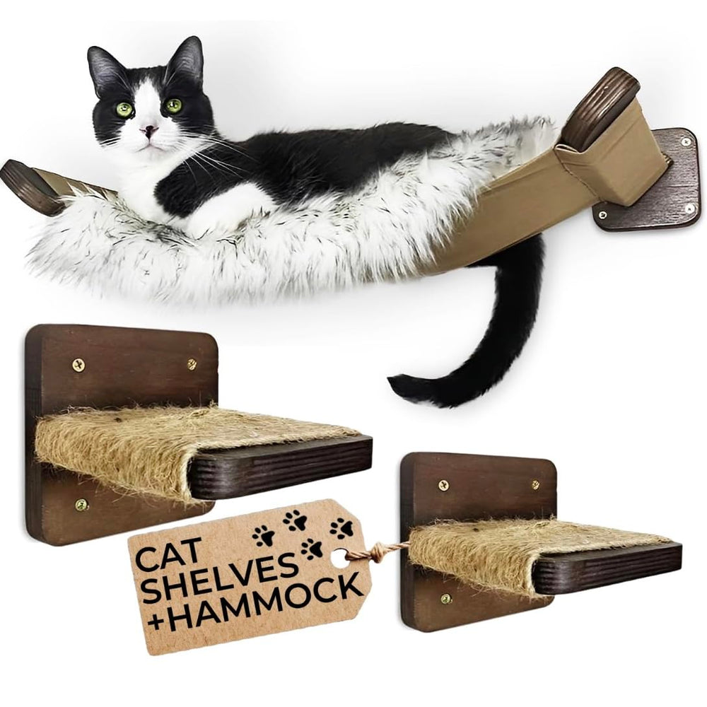 Feline-Me multi-level cat wall hammock front view for elevated lounging and play.