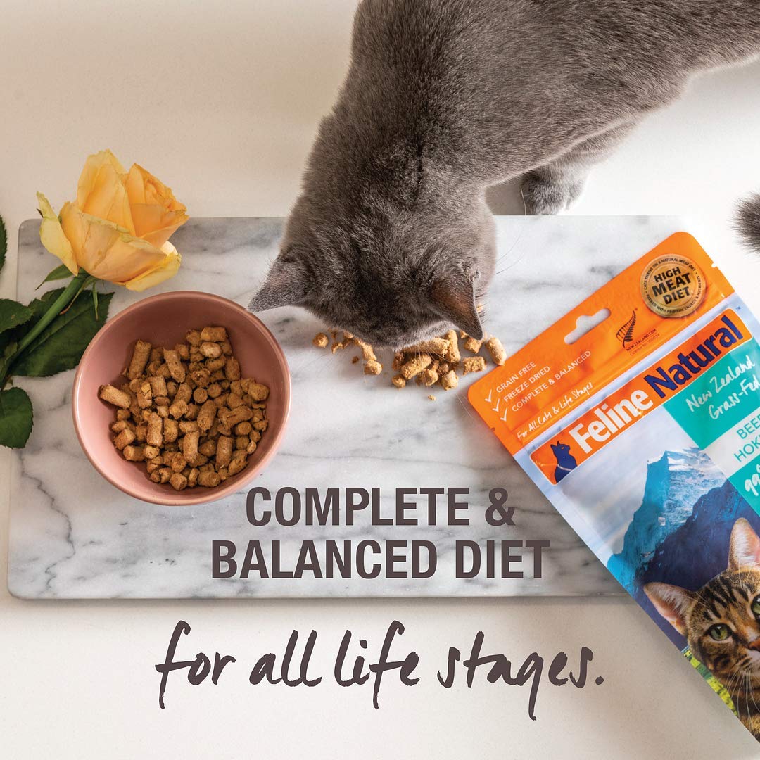 Feline Natural chicken and lamb bites in bowl illustrate grain-free feeding option