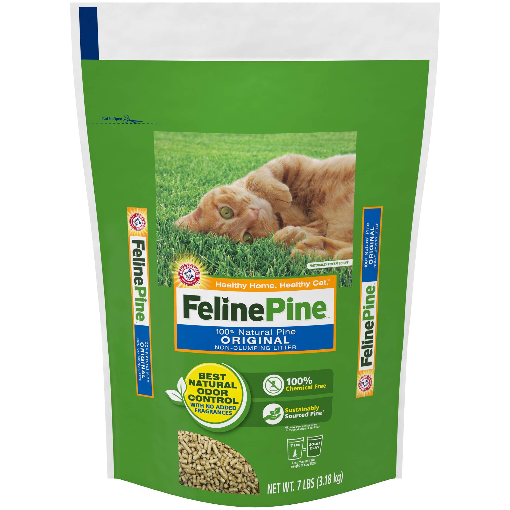 Feline Pine Original Litter Bag demonstrates natural pine odor control for a fresher room.