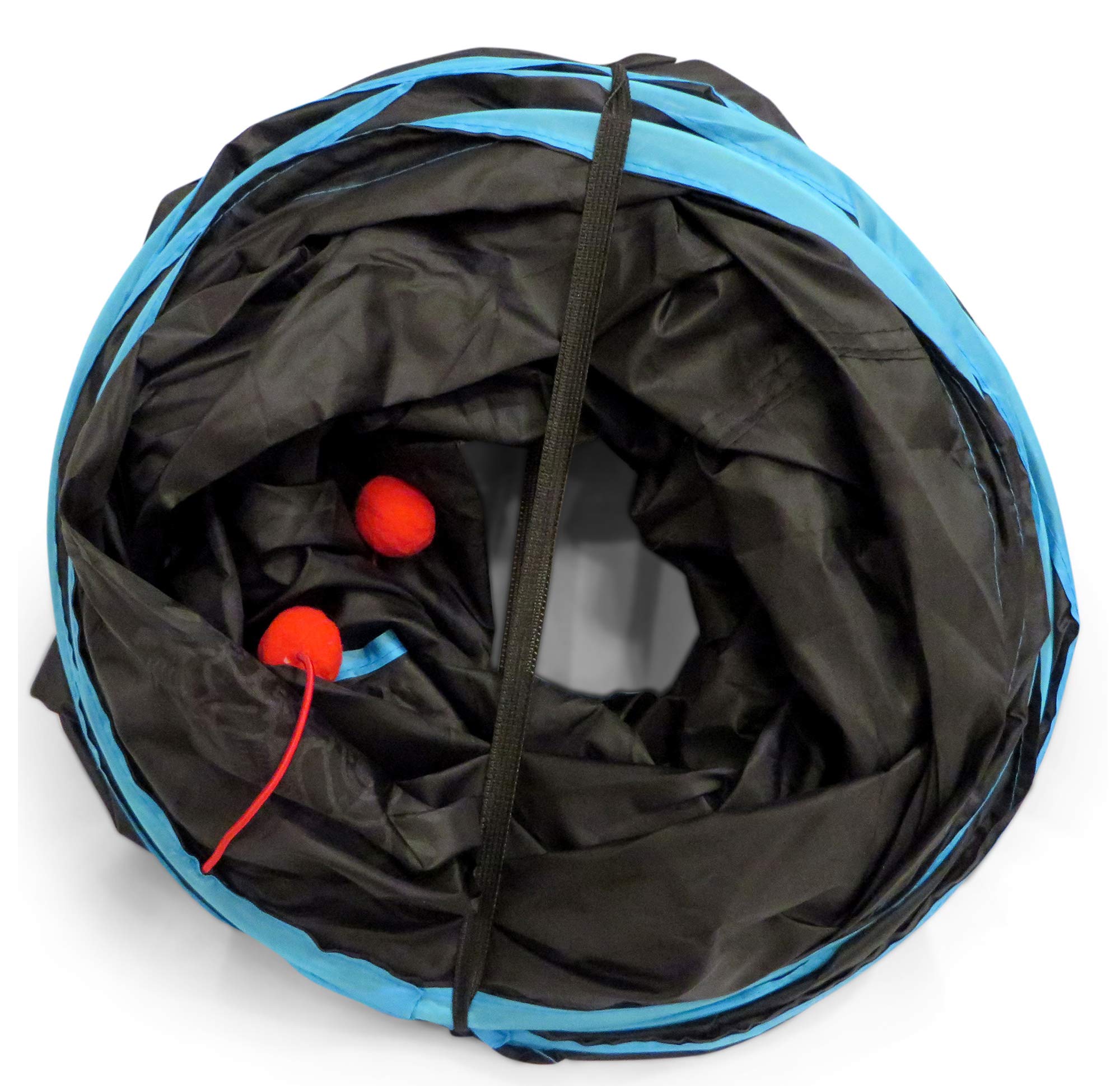 Feline Ruff Free cat teaser wand included with tunnel for interactive play.