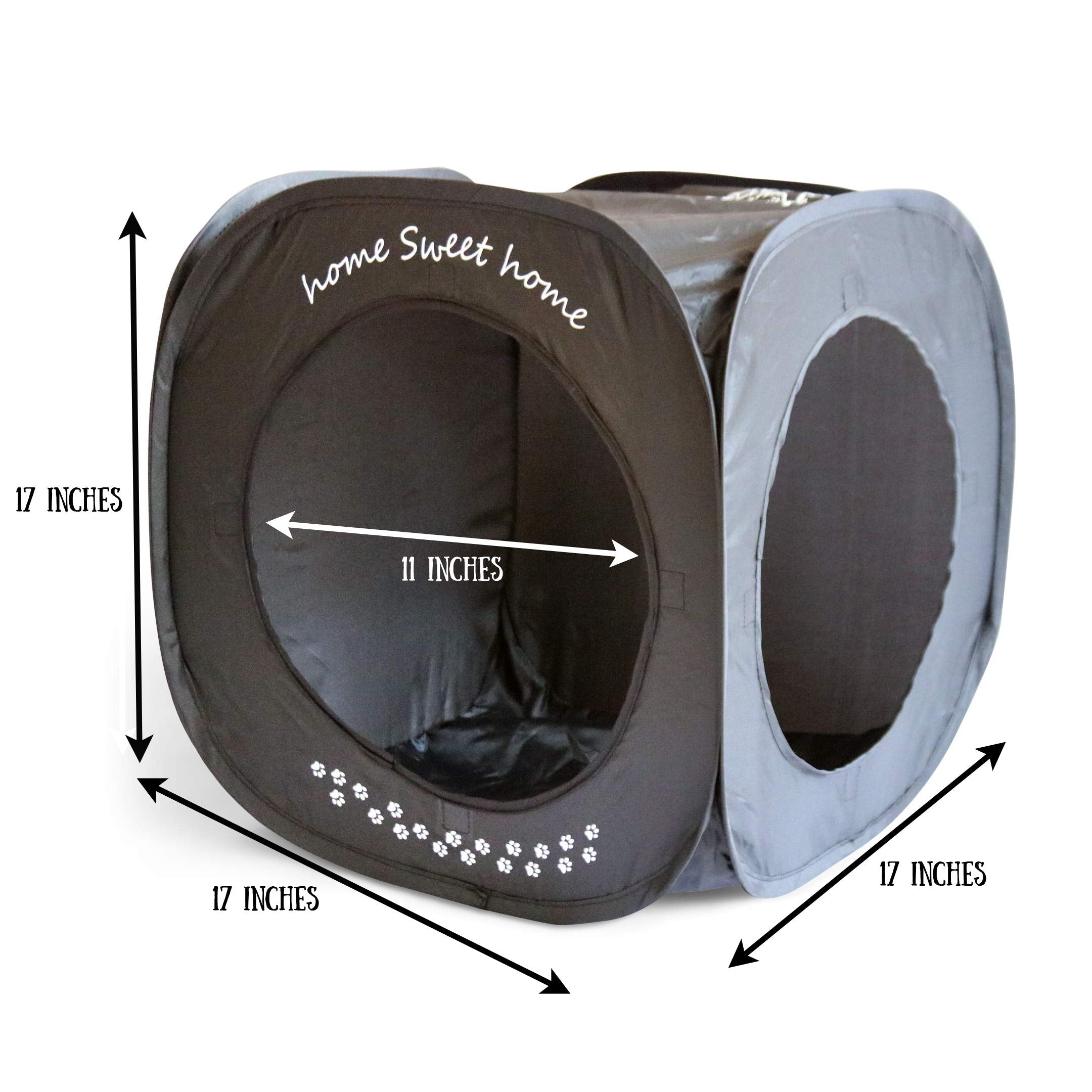 Feline Ruff Home Sweet Home Cat Cube open doors emphasizes easy access for pets.