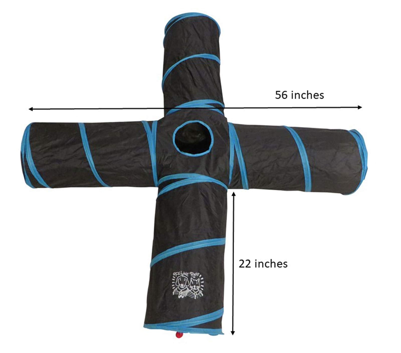 Feline Ruff 4-Way Cat Tunnel crinkle middle keeps sections aligned during play.