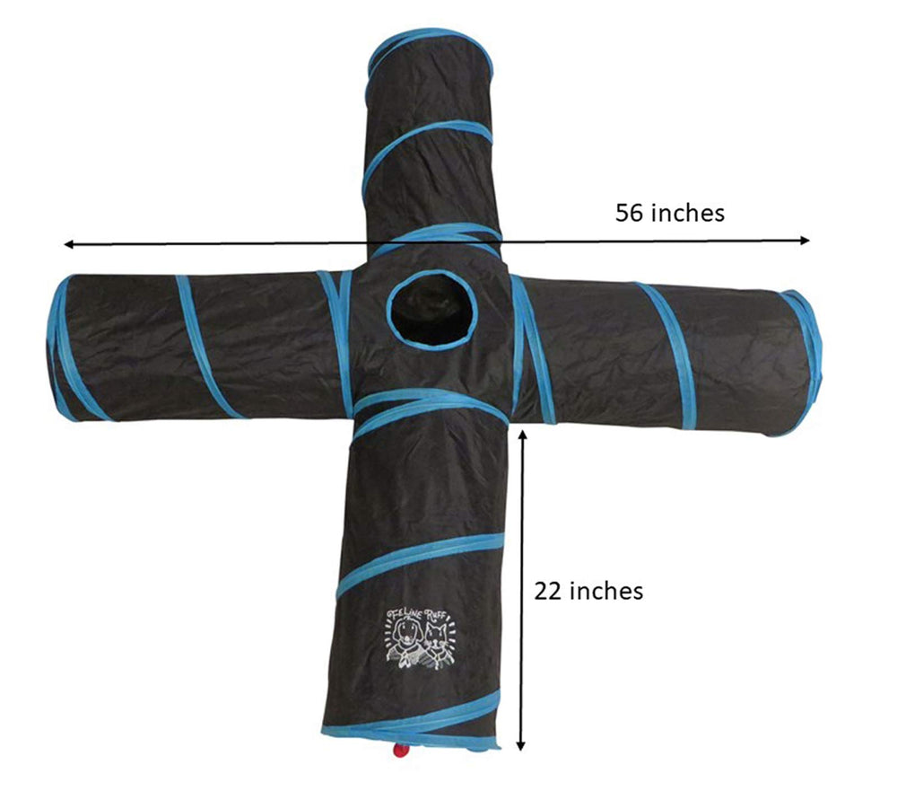 Feline Ruff 4-Way Cat Tunnel crinkle middle keeps sections aligned during play.