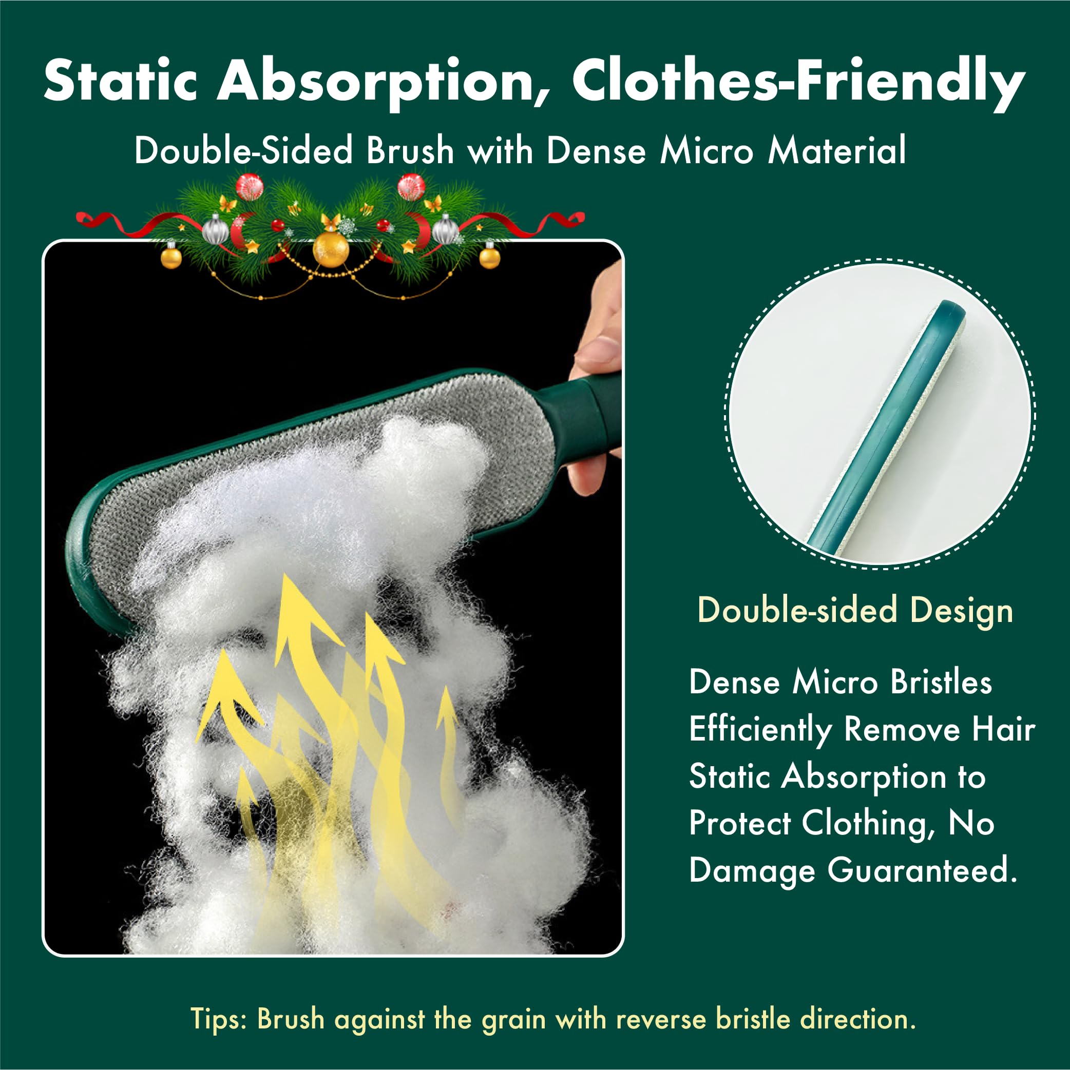 FelineFun bristle closeup shows gentle fibers effective on delicate fabrics.