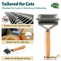 FelineFun cat brush blades close-up highlighting stainless steel durability for mats.