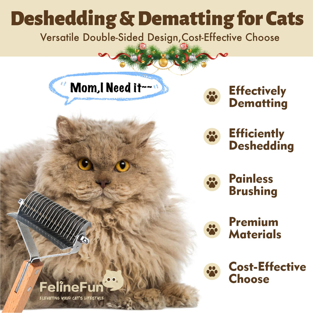 FelineFun cat brush deshedding side shows undercoat tool for faster shedding control.