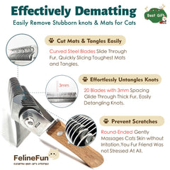 FelineFun cat brush skin-safe rounded ends protecting sensitive skin during grooming.