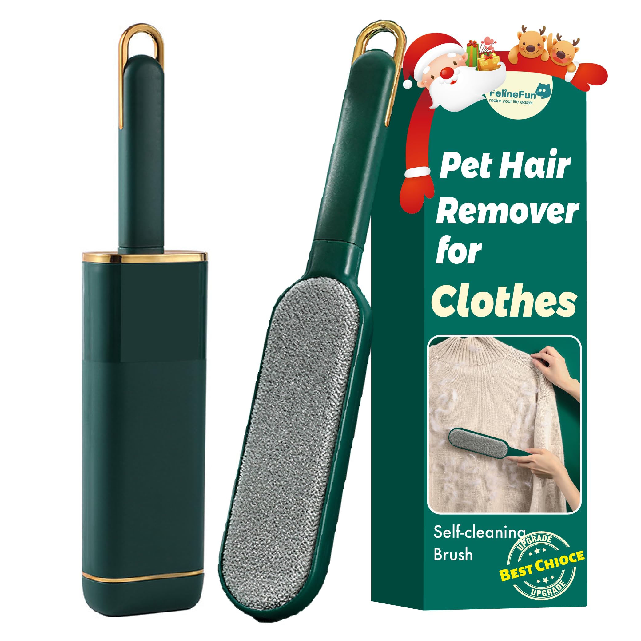 FelineFun pet hair remover on clothes demonstrates quick, fabric-safe hair removal for daily wear.