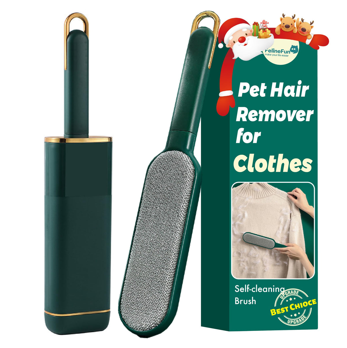 FelineFun pet hair remover on clothes demonstrates quick, fabric-safe hair removal for daily wear.