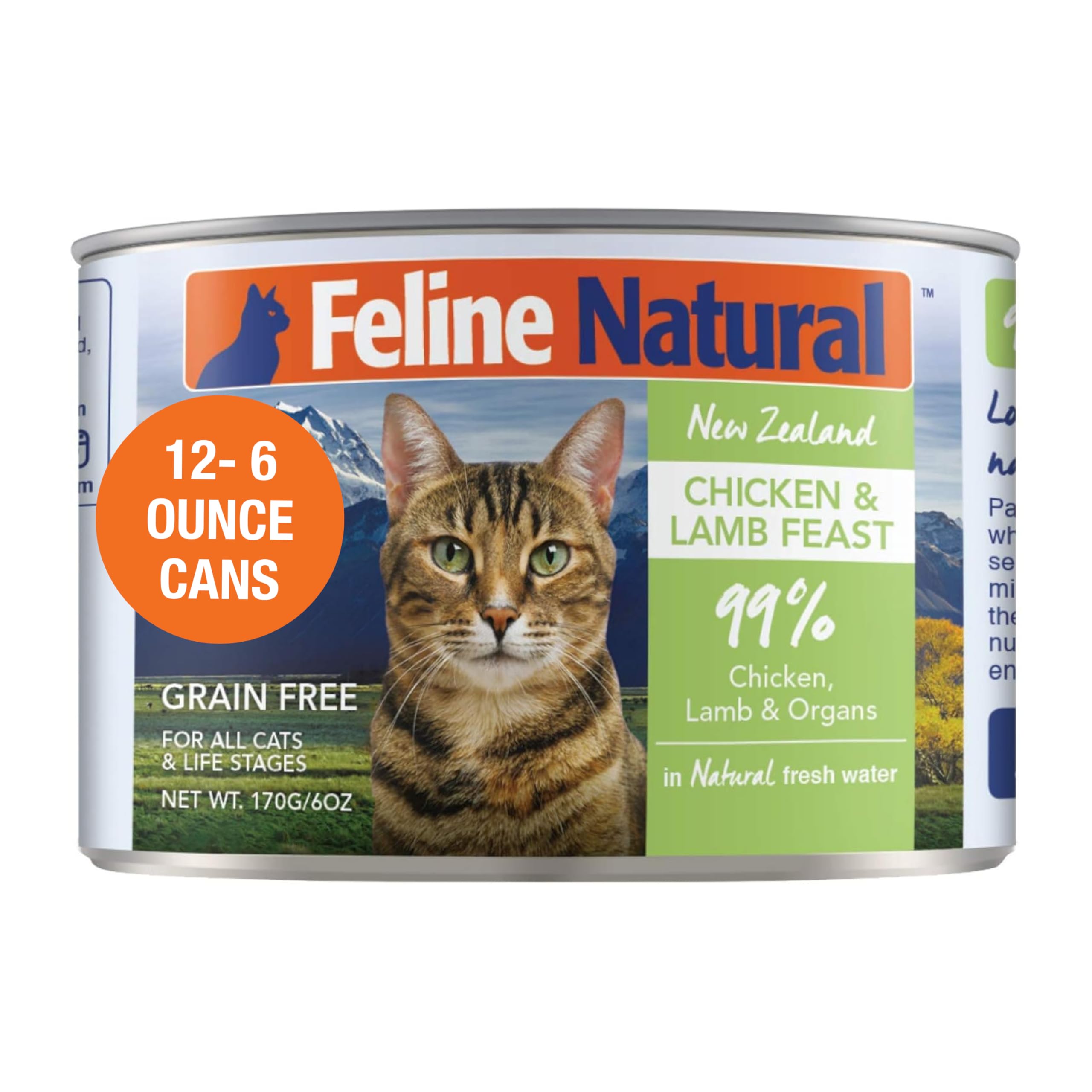 Feline Natural New Zealand canned cat food chicken and lamb feast can – high-meat nutrition for active cats.