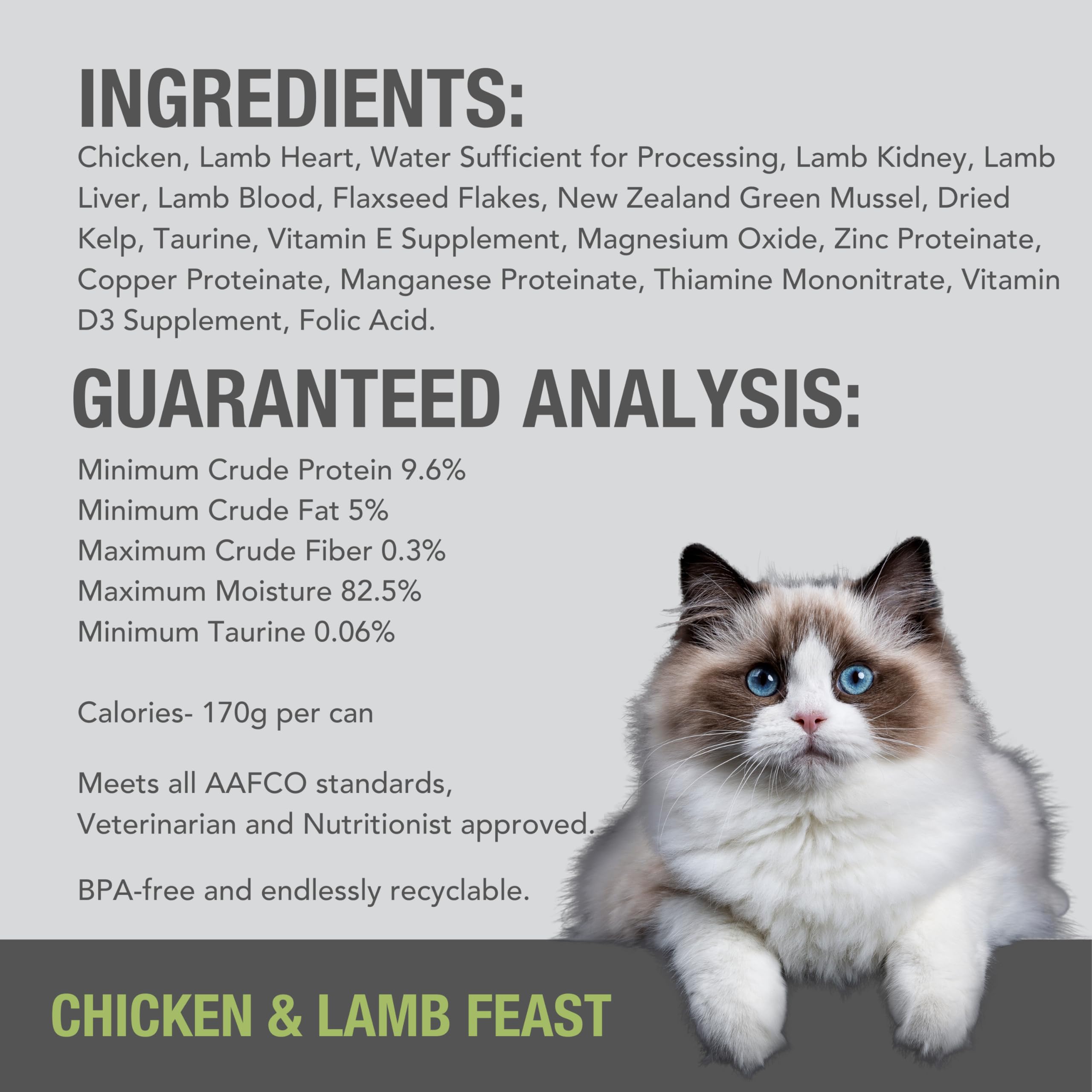 Feline Natural New Zealand canned cat food green-lipped mussels closeup underscores omega-3 support and flavor variety.