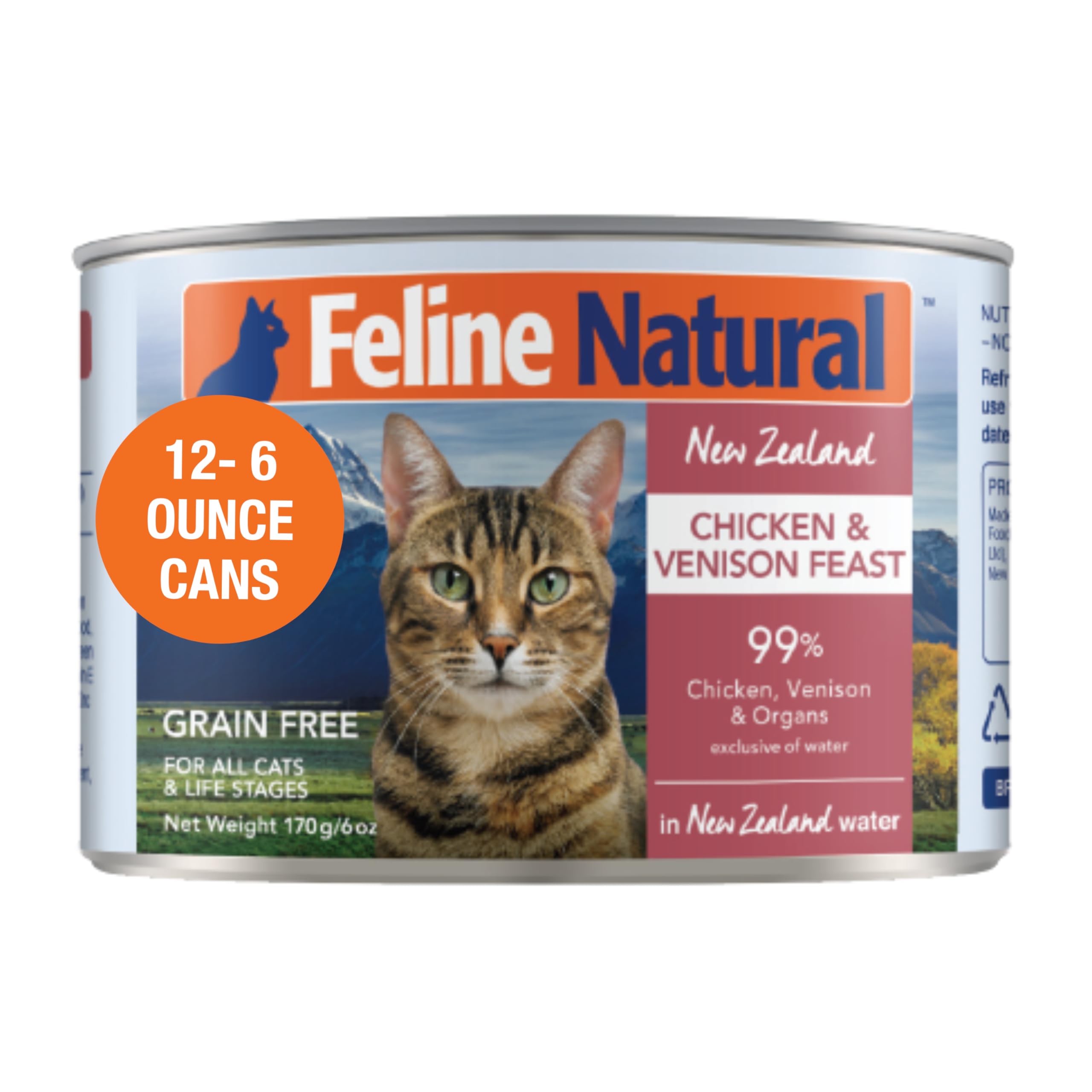 Feline Natural New Zealand wet cat food pack-12 shot highlights balanced meals for cats