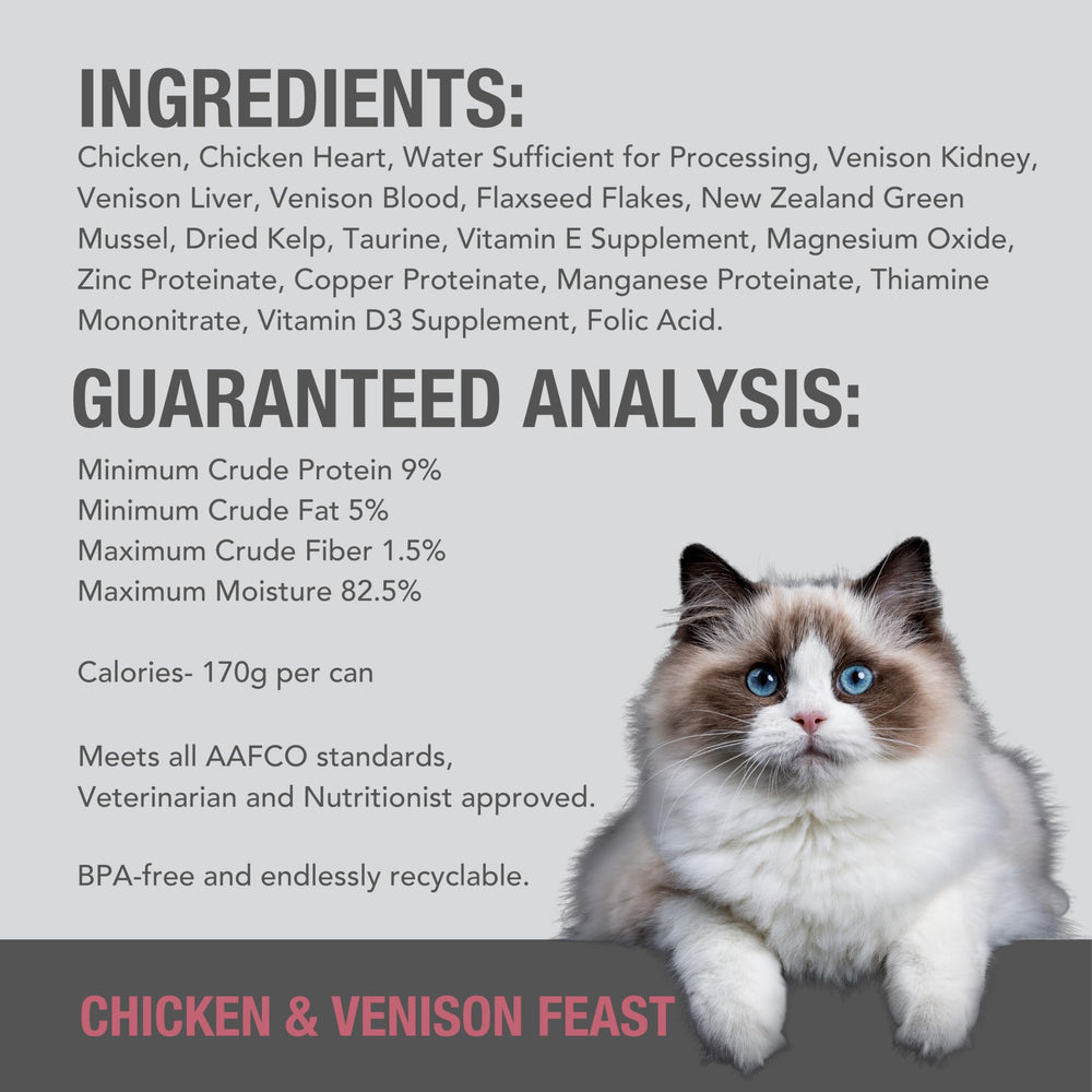 Feline Natural New Zealand wet cat food served in bowl for all life stages