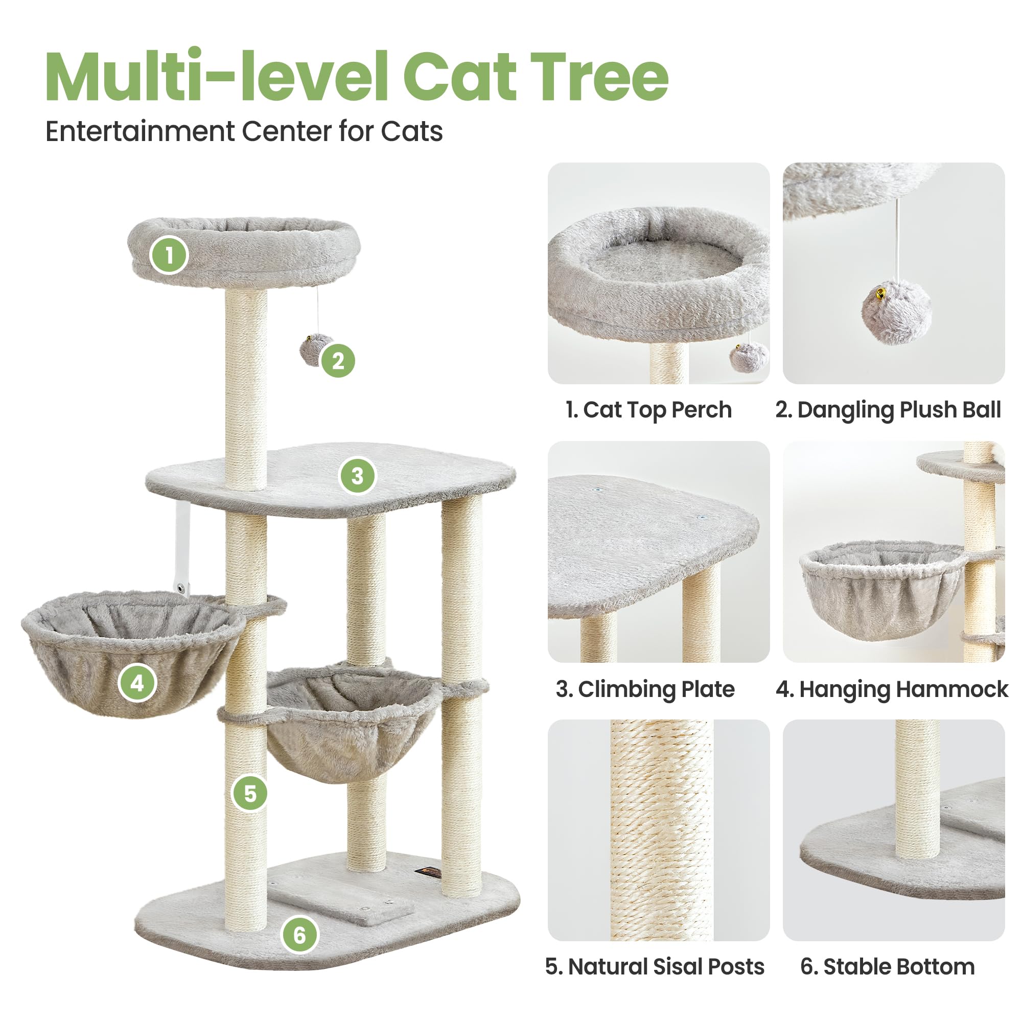 Feliskyn 42inch cat tree tower for two cats provides shared climbing and lounging space.
