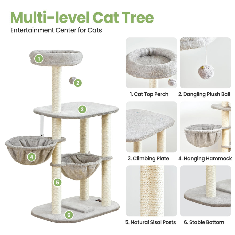 Feliskyn 42inch cat tree tower for two cats provides shared climbing and lounging space.