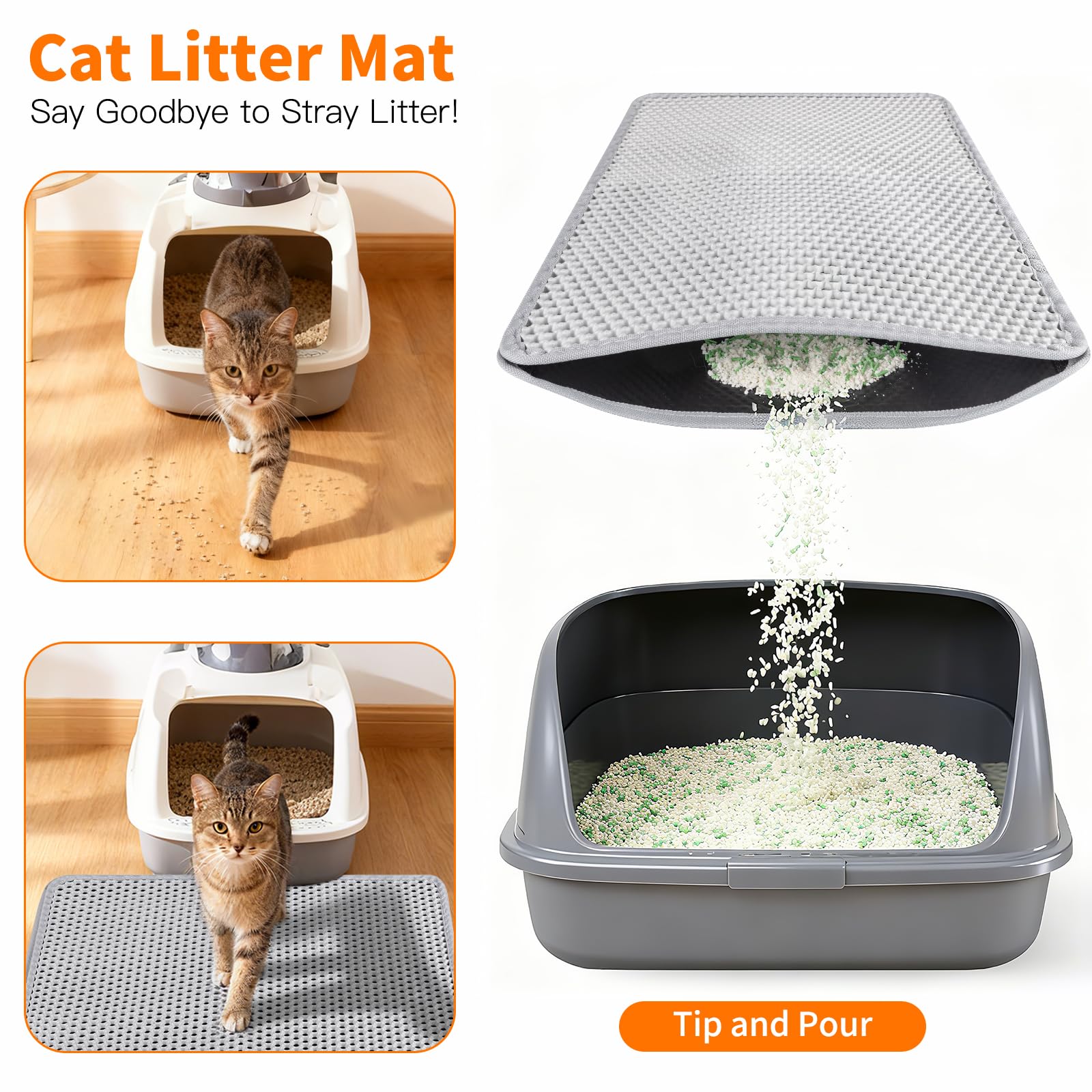 Feliskyn cat litter mat side opening shows reusable litter return and reduced waste