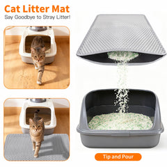 Feliskyn cat litter mat side opening shows reusable litter return and reduced waste