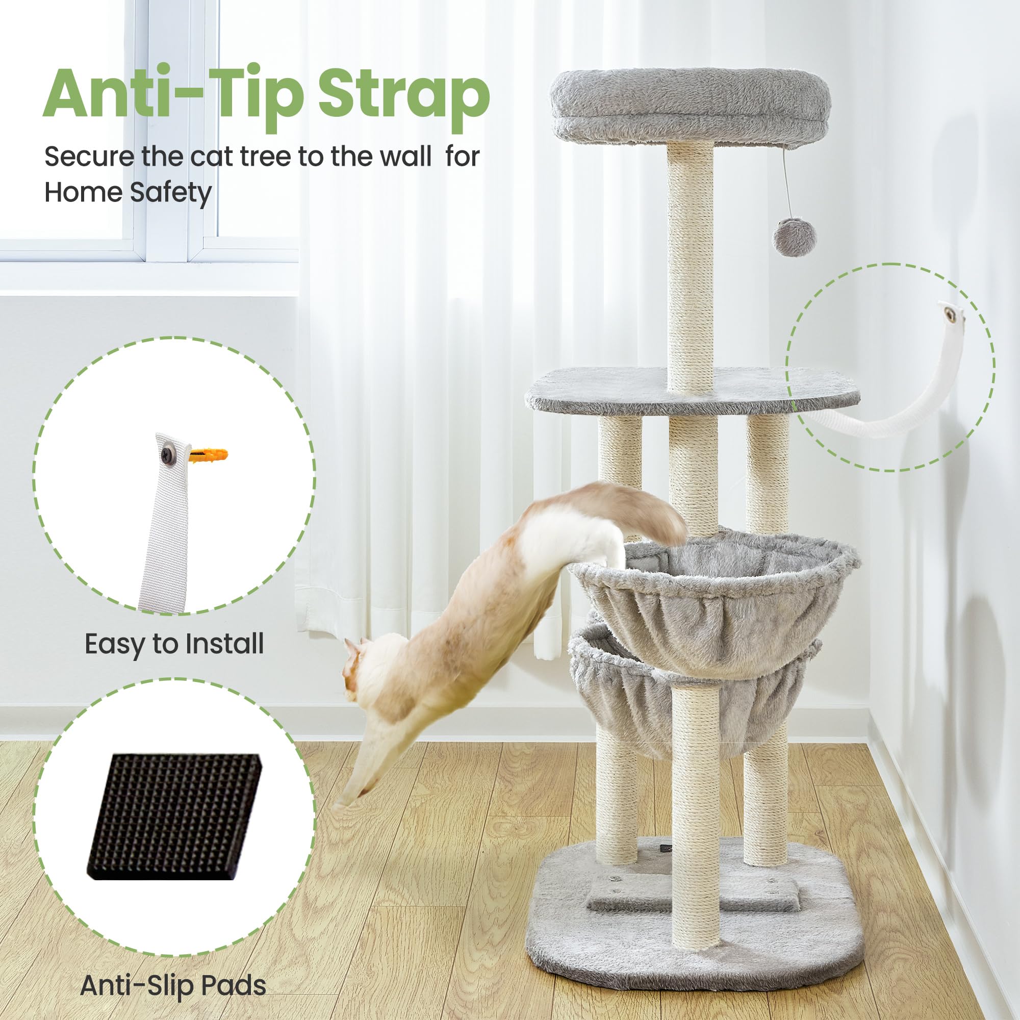 Feliskyn plush cat tree bed emphasizes soft, machine-washable comfort after play.