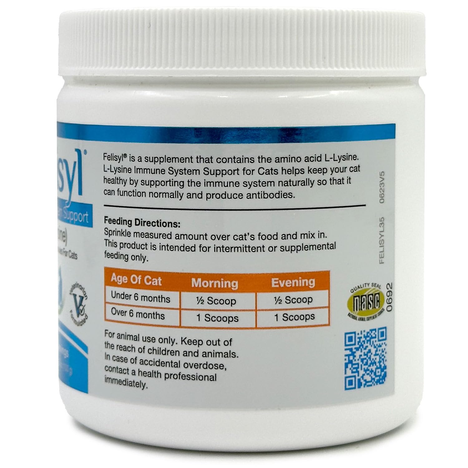 Pet Health Solutions Felisyl L-Lysine Granules cat dining scene suggests daily dosing