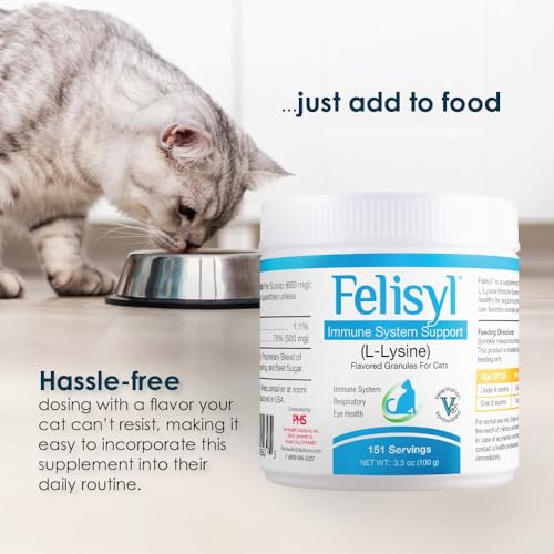Pet Health Solutions Felisyl L-Lysine Granules jar label closeup with product details