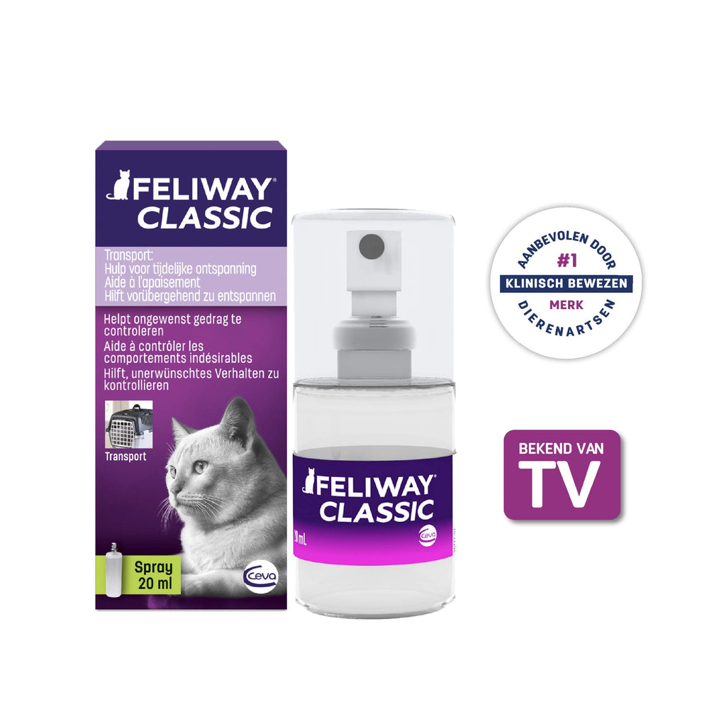 FELIWAY Classic pheromone spray close-up promoting feline calm at home.