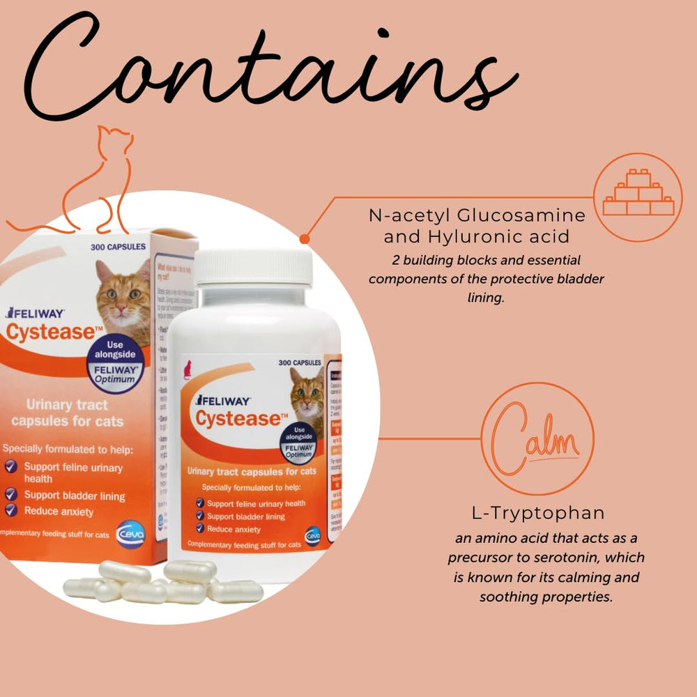 Feliway Cystease l tryptophan calm emphasizes calming potential