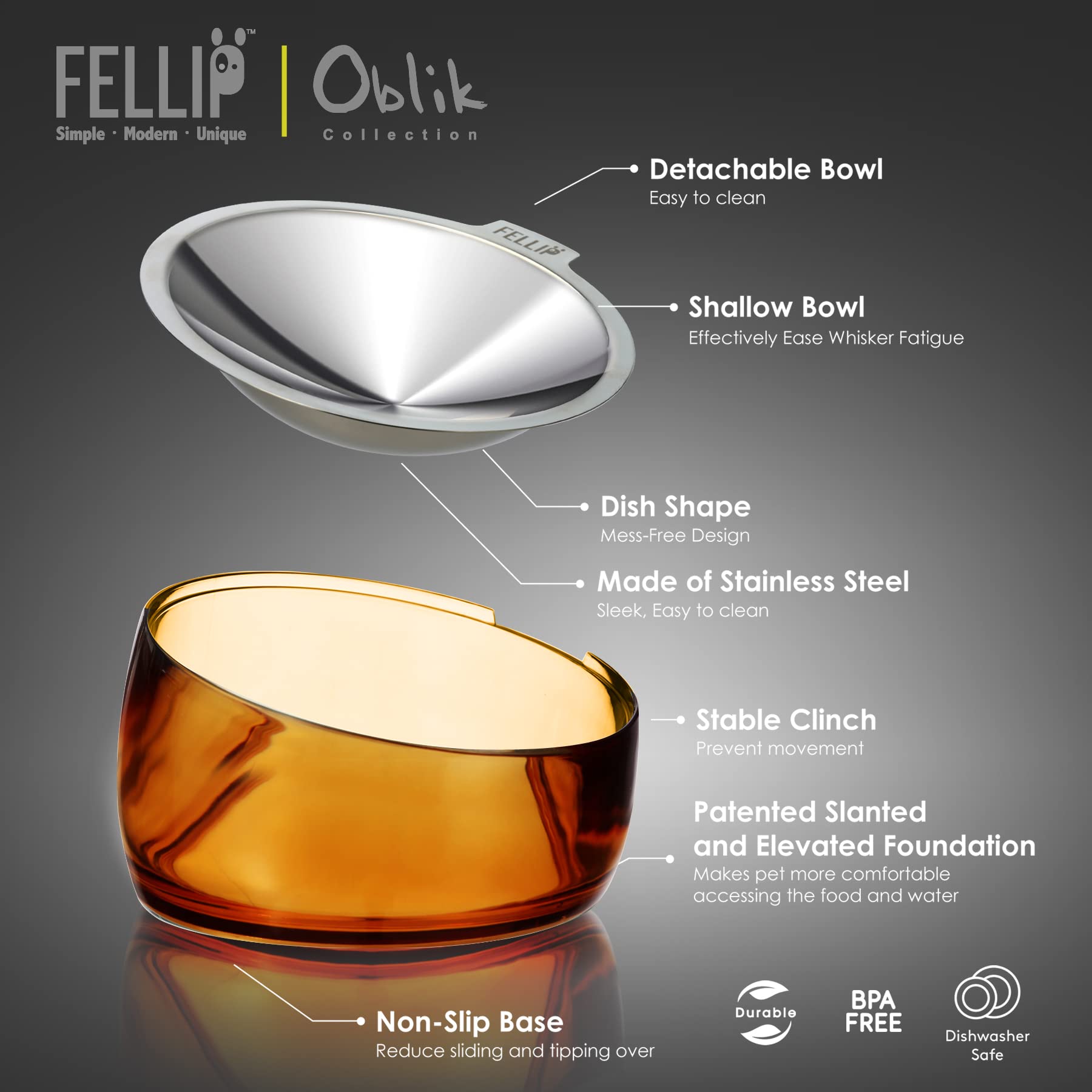 Felli Oblik full serving view showing food and water capacity