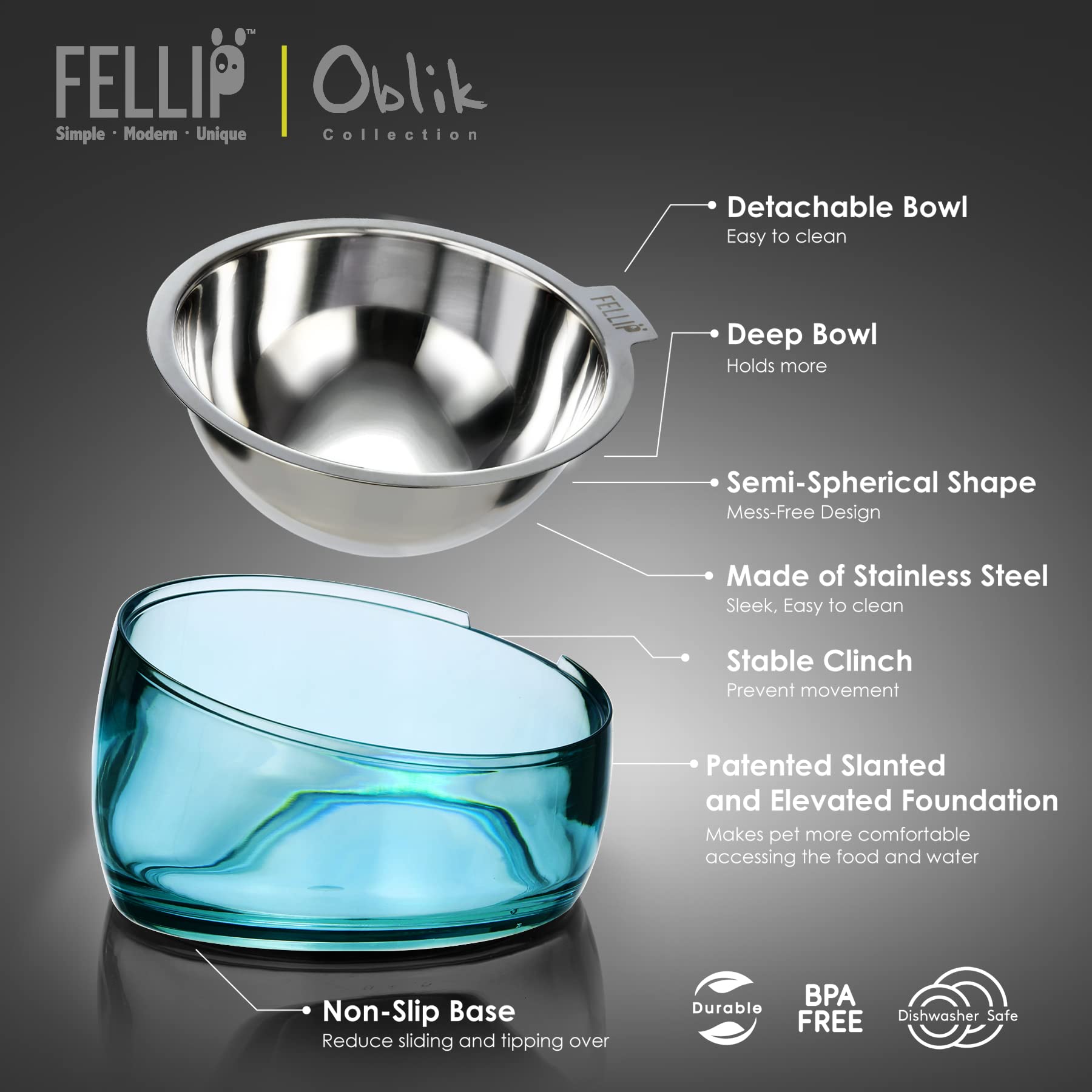 Felli Oblik non-slip weighted base prevents sliding during meals